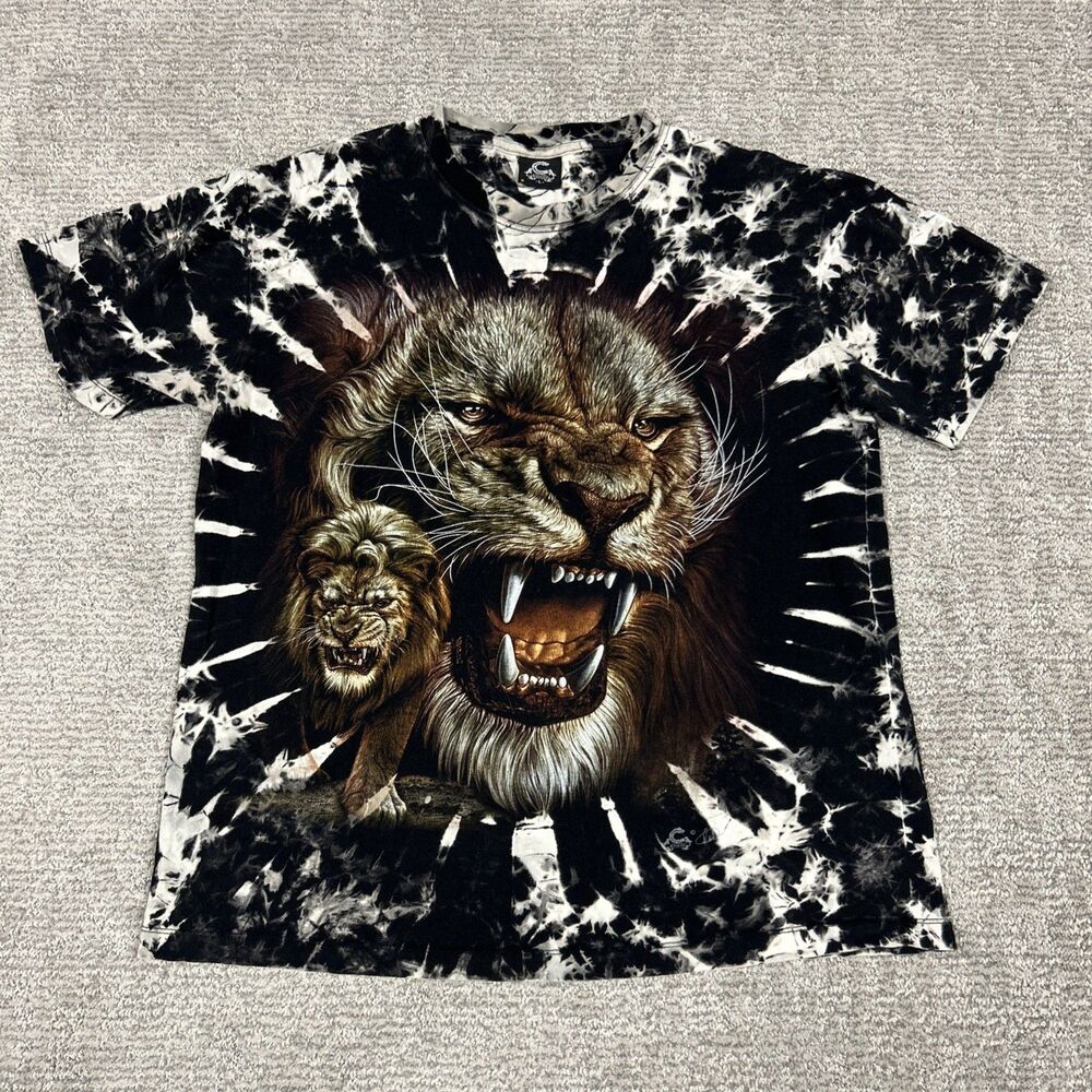 Caballo Tee Shirt Mens Large Roaring Lion All Over Print Cotton Tie Dye